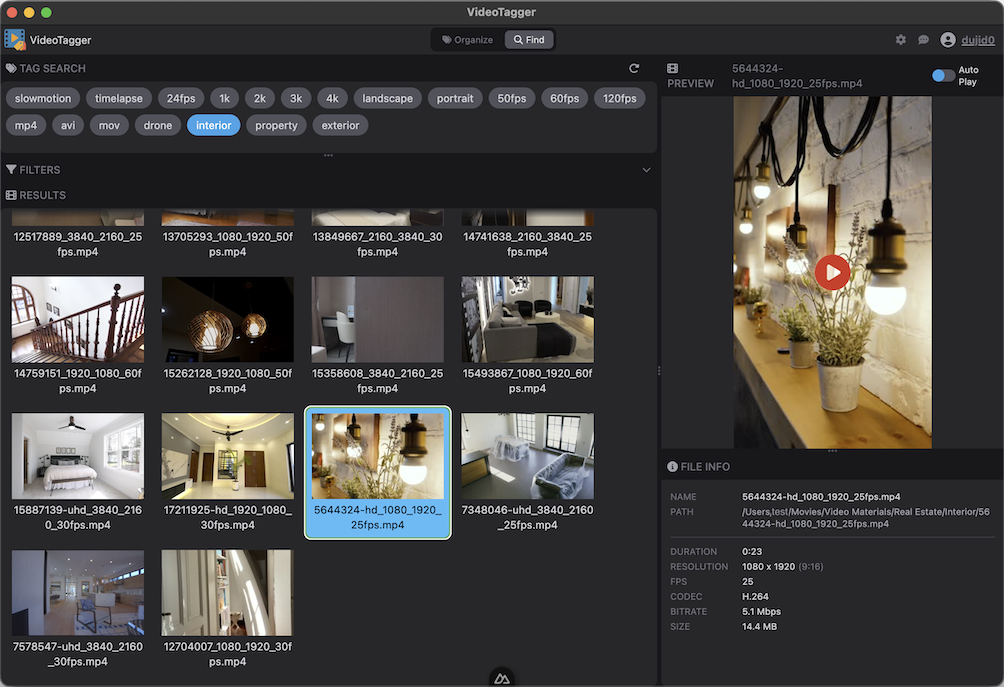 VideoTagger — browse and search your video library by tags